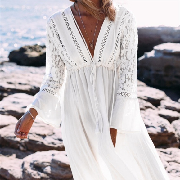 LAST 2🌺Boho White Lace Dress Swim Coverup - Picture 2 of 6